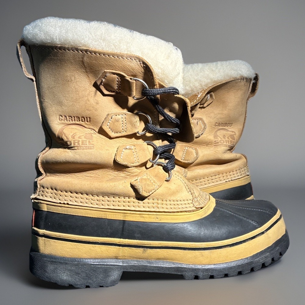 Sorel Caribou Waterproof Snow Boots Womens Size 8 Buff Black Leather NL1005-280